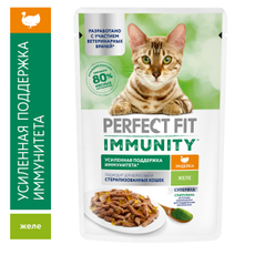 Корм влажный Perfect Fit для взрослых кошек иммунитет индейка-спирулина-желе, 75г