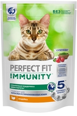 Корм сухой Perfect Fit для взрослых кошек иммунитет индейка-спирулина-клюква, 580г