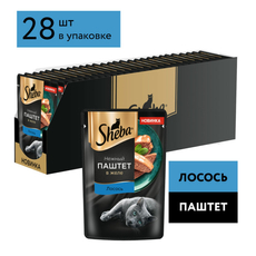 Корм влажный Sheba для взрослых кошек паштет-лосось, 75г x 28 шт