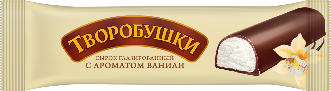 СыроктворожныйглазированныйТворобушкиванильвтемнойглазури20%,40г