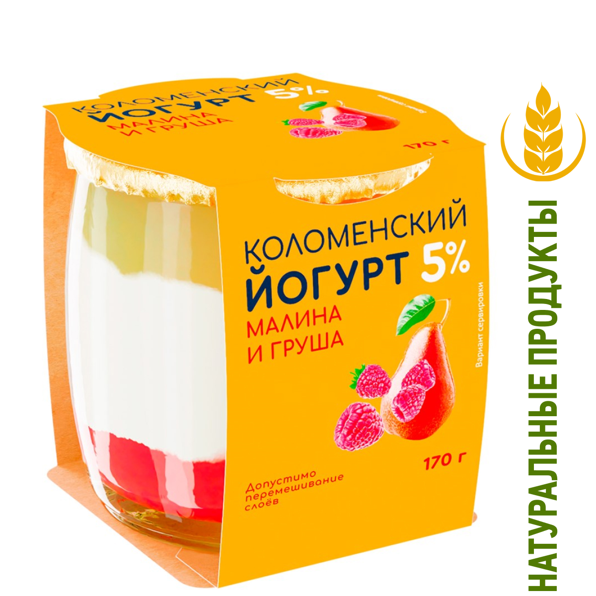 Йогурт Коломенское Малина-груша 5%, 170г