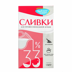 Сливки Чудское озеро для взбивания ультрапастеризованные 33%, 1л