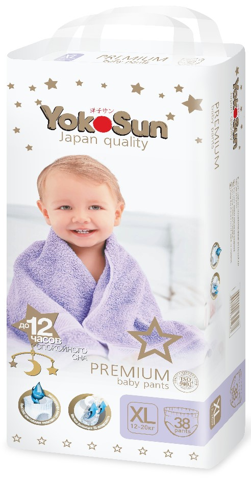 Изображение товара Подгузники-трусики YokoSun Premium XL 12-20 кг, 38 шт для ежедневного использования