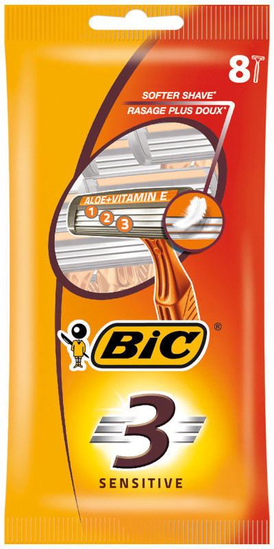 Изображение товара Мужская одноразовая бритва BIC 3 Sensitive с увлажняющей полоской 8 шт