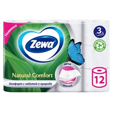 Туалетная бумага Zewa Natural comfort белая 3-слойная, 12 рулонов