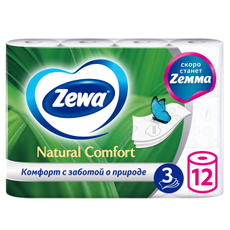 Туалетная бумага Zewa Natural Comfort 3-слойная, 12 рулонов