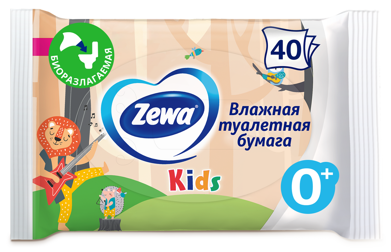 Влажная туалетная бумага Zewa Kids детская, 40 листов