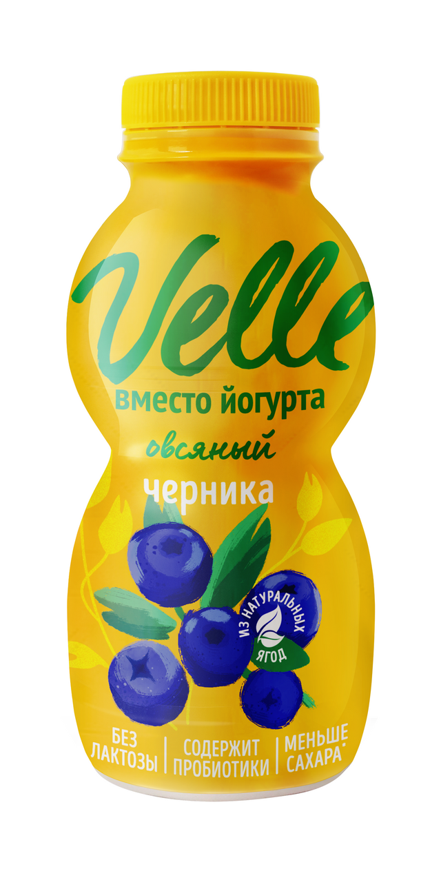 Изображение товара Питьевой растительный йогурт Velle овсяный черника 230г диетический полезный напиток