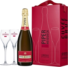 Шампанское Piper Heidsieck Cuvee Brut белое брют в подарочной упаковке + 2 бокала, 0.75л