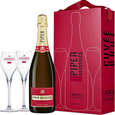 Вино игристое Шампань Piper Heidsieck Cuvee Brut белое брют в подарочной упаковке + 2 бокала, 0.75л