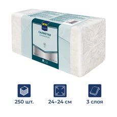 METRO PROFESSIONAL Салфетки бумажные 3 слоя белые 250шт, 24х24см