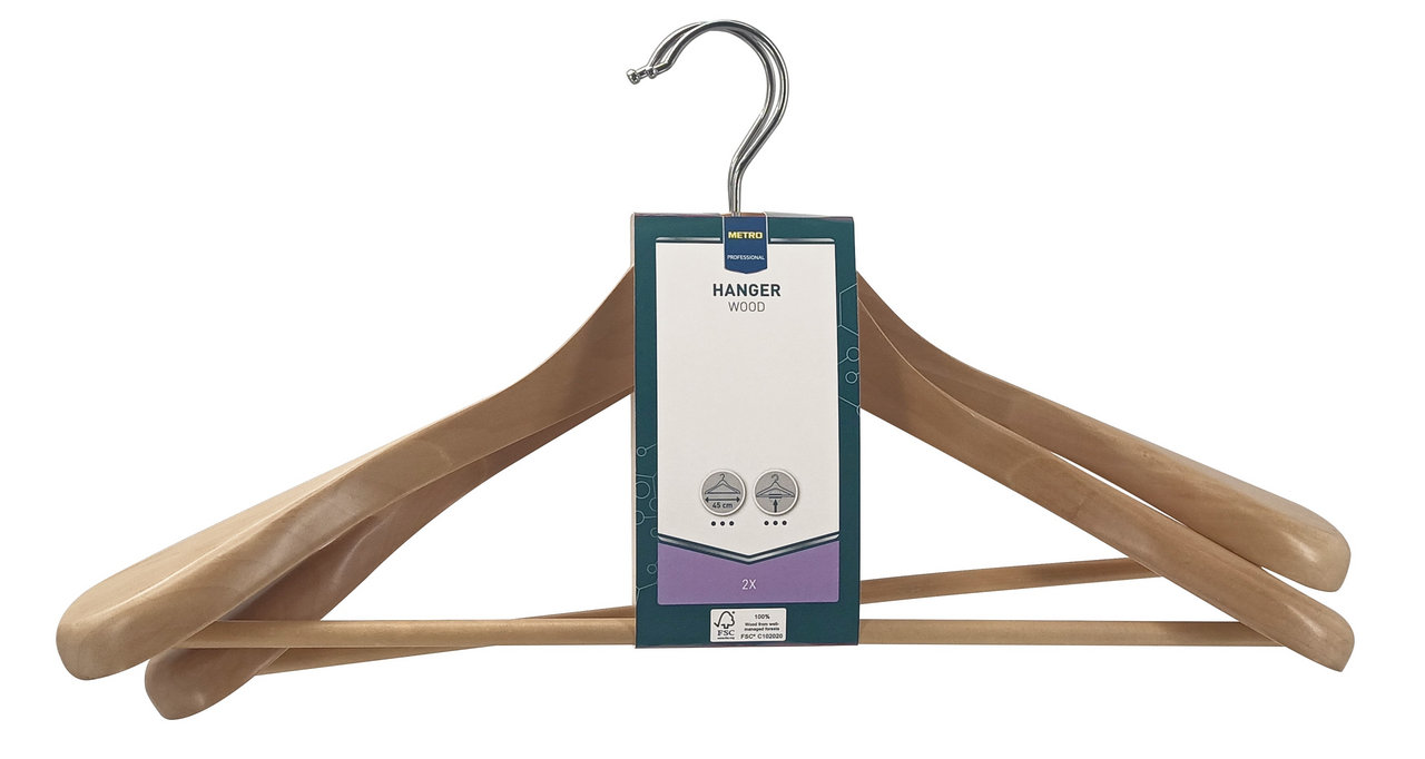 METRO PROFESSIONAL Плечики для верхней одежды с деревянной перекладиной, 2шт