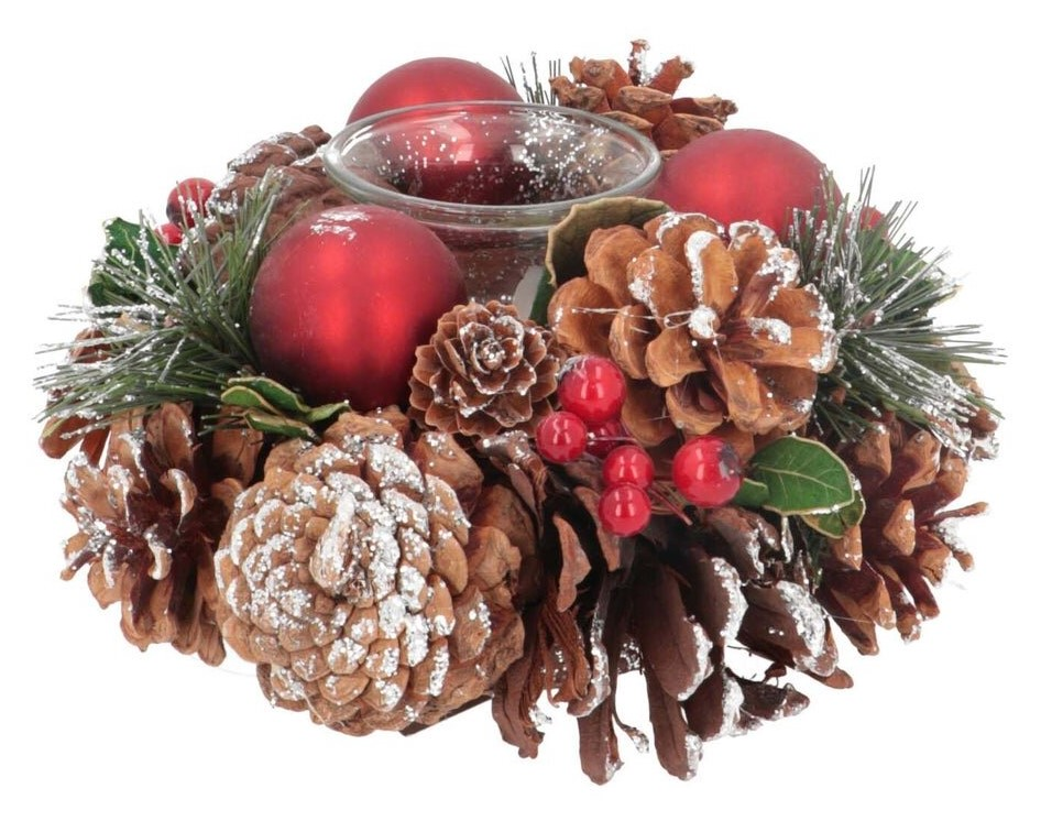 Венок-подсвечник красно-зеленый, 19см