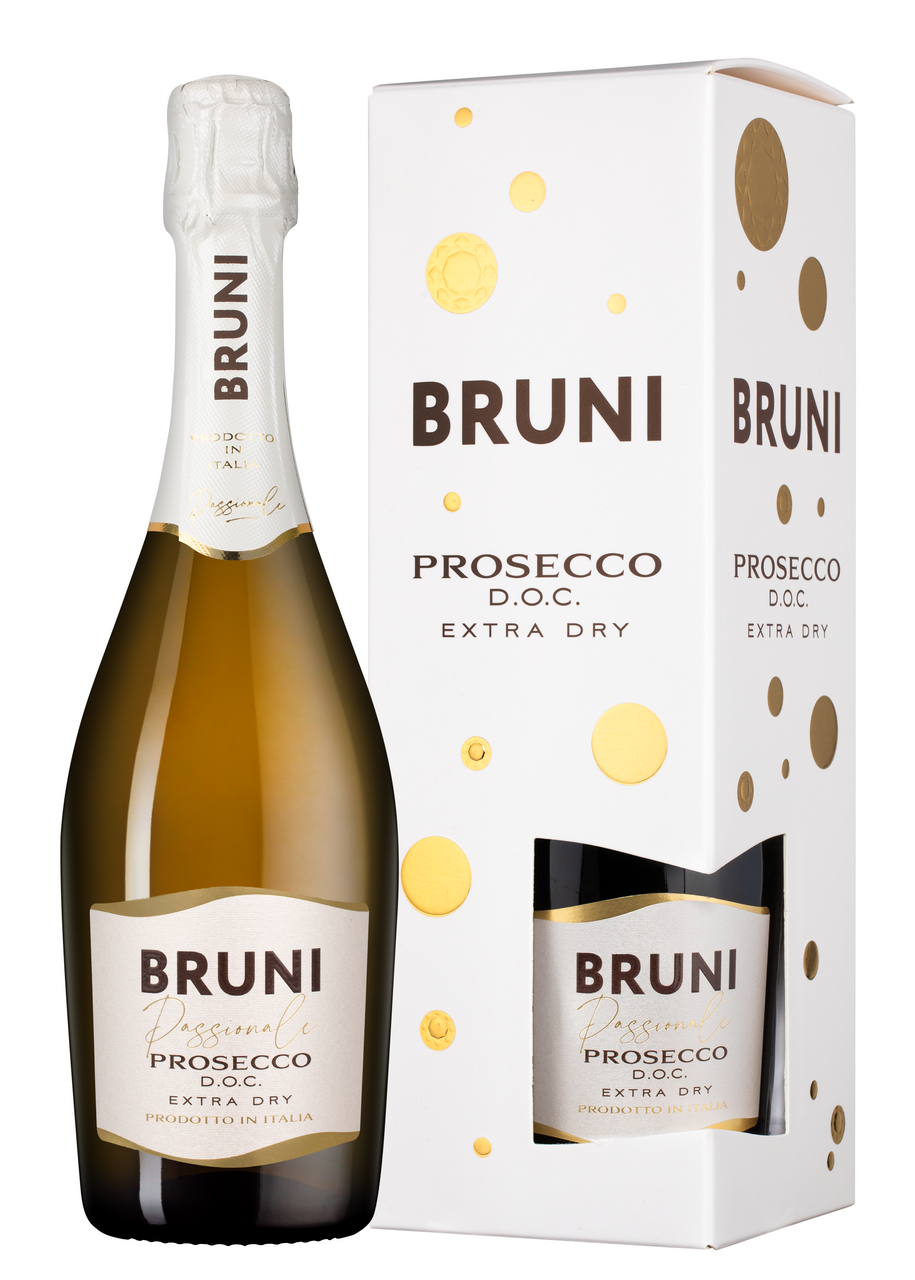 Вино игристое Bruni Prosecco Экстра белое сухое в подарочной упаковке,  0.75л купить по выгодной цене, самовывоз алкоголя из магазина в Белгороде