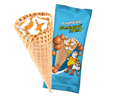 Мороженое пломбир Большой папа Мягкая карамель в вафельном рожке, 130г