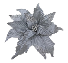 Декоративный цветок Пуансеттия ChristmasDeLux серебро, 30см
