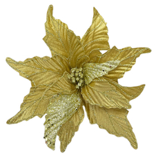 Декоративный цветок Пуансеттия ChristmasDeLux золото, 30см