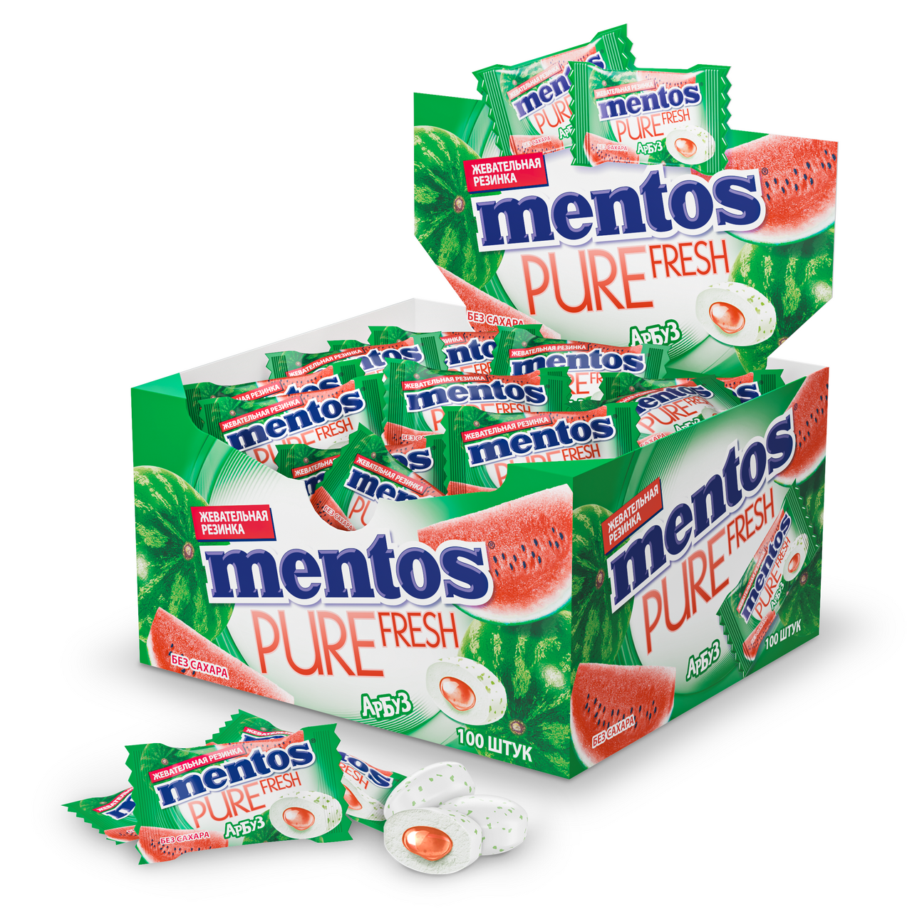 Жевательная резинка Mentos Pure White Арбуз, 2г x 100 шт купить с доставкой  на дом, цены в интернет-магазине