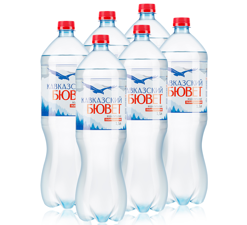Вода Кавказский бювет питьевая газированная, 1.5л x 6 шт