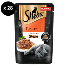 Корм влажный Sheba для взрослых кошек ломтики в желе с телятиной, 75г x 28 шт