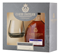 Коньяк Claude Chatelier VSOP + бокал в подарочной упаковке, 0.5л