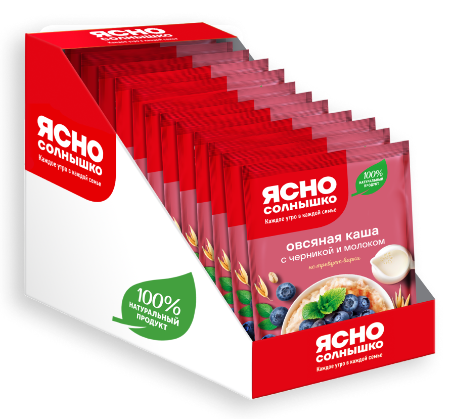 Каша овсяная Ясно солнышко с черникой и молоком, 45г x 15 шт