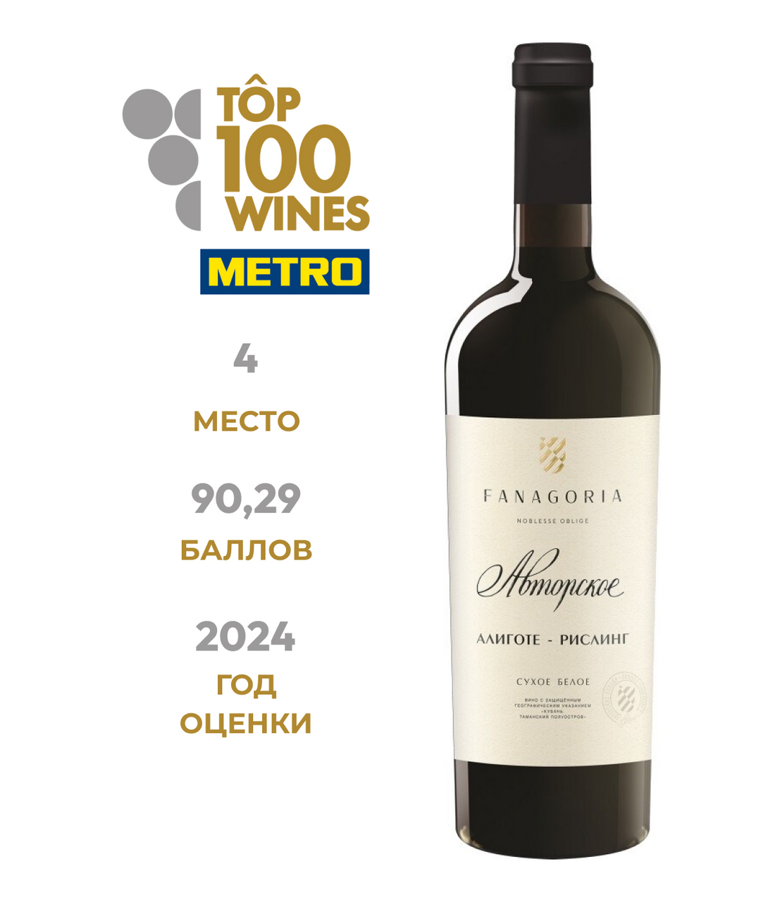 Изображение товара Фанагория Алиготе-Рислинг белое сухое вино 0.75л