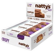 Батончик шоколадный Nattys &Go Crispy с арахисовой пастой, карамелью и изюмом в молочном шоколаде, 45г x 12 шт