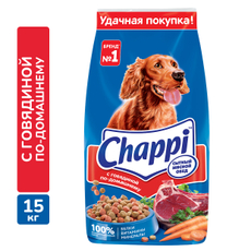 Корм сухой Chappi Сытный мясной обед для взрослых собак всех пород с говядиной по-домашнему, 15кг