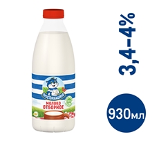 Молоко Простоквашино отборное пастеризованное 3.4%-4%, 930мл