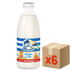 Молоко Простоквашино пастеризованное 2.5%, 930мл x 6 шт