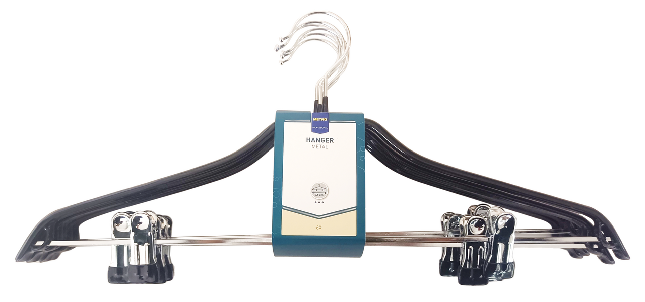 METRO PROFESSIONAL Плечики с металлическим зажимом черные пвх, 6шт