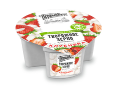 Творог зерненый Первый вкус в сливках с клубникой 5%, 130г