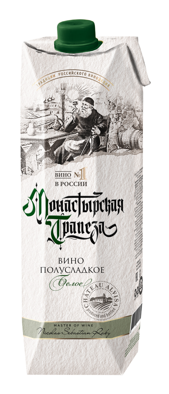 Вино Монастырская трапеза белое полусладкое, 1л купить по выгодной цене ...