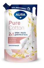 Крем-мыло Aura Pure Cotton 2в1 для рук и тела хлопок и овсяное молочко, 850мл