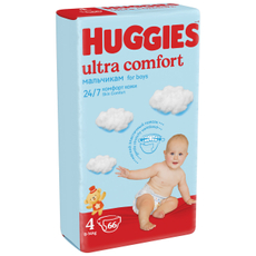 Подгузники Huggies Ultra Comfort 4 мальчикам 8-14кг, 66шт