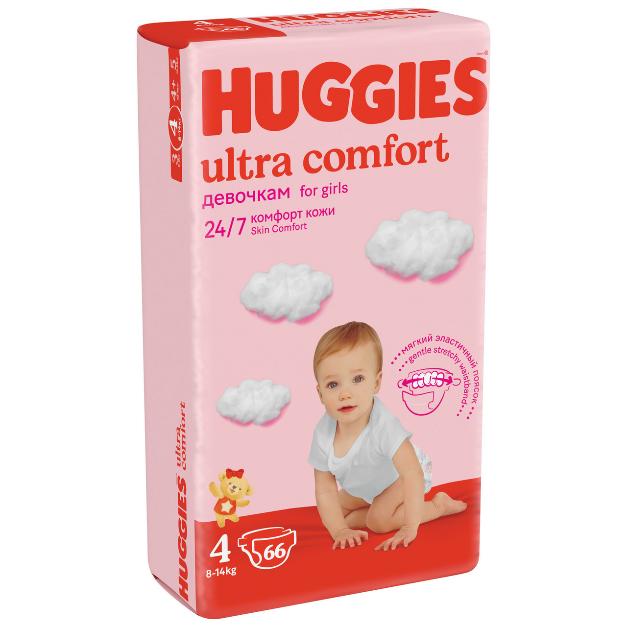 Изображение товара Подгузники Huggies Ultra Comfort 4 для девочек 8-14кг 66шт мягкие и удобные