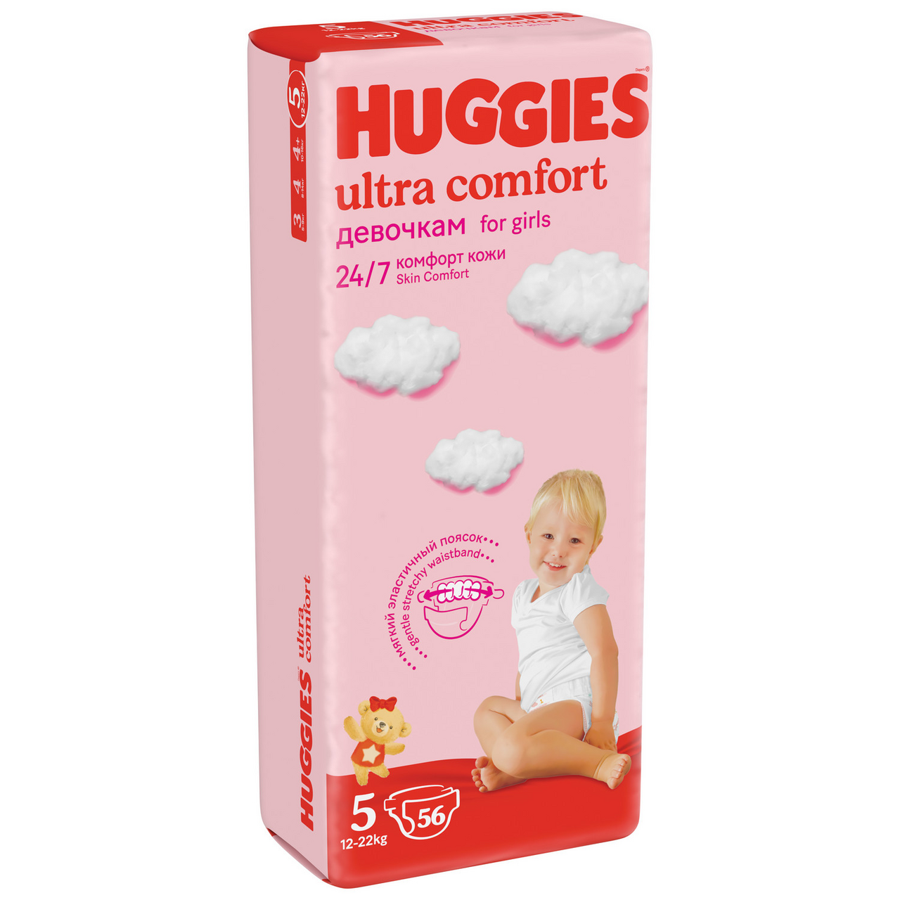 Изображение товара Подгузники Huggies Ultra Comfort 5 для девочек 12-22кг, 56 штук