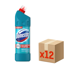 Чистящий гель для унитаза Доместос защита от бактерий и вирусов Свежесть Атлантики, 1л х 12 шт