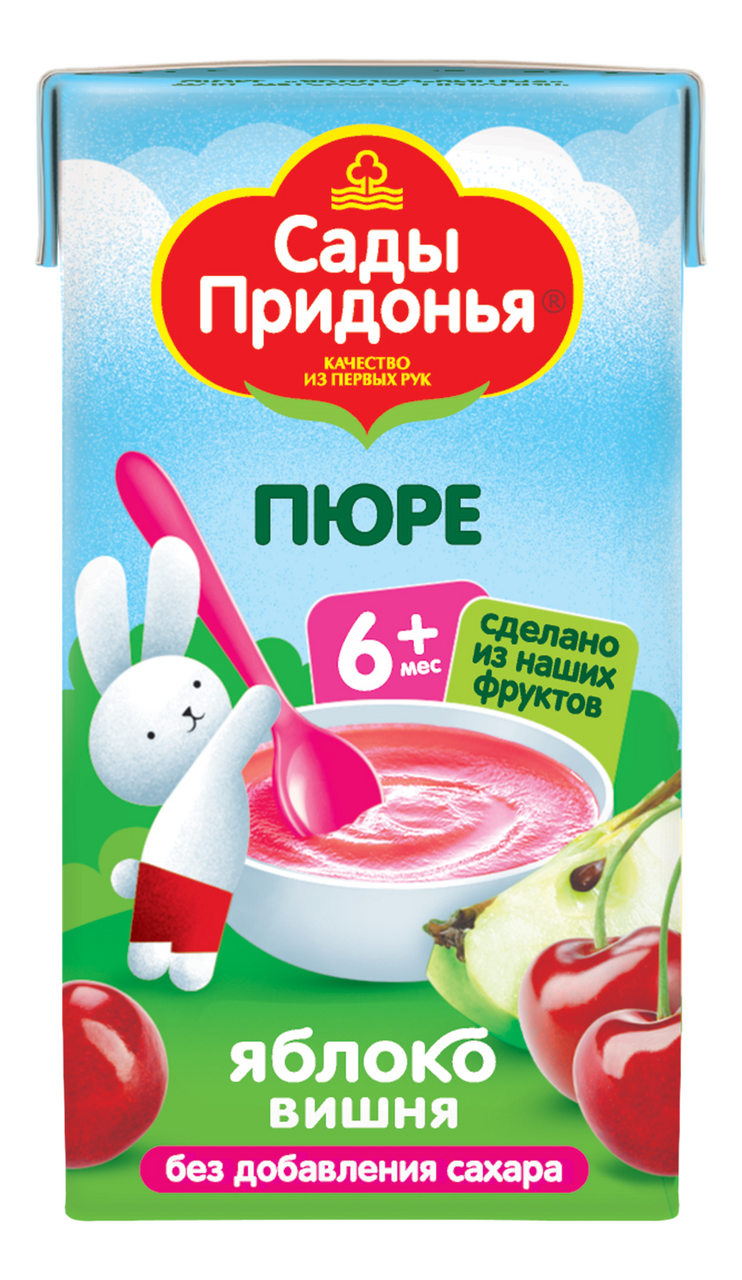 Изображение товара Пюре фруктовое детское Сады Придонья Яблоко и вишня с 5 месяцев, 125г