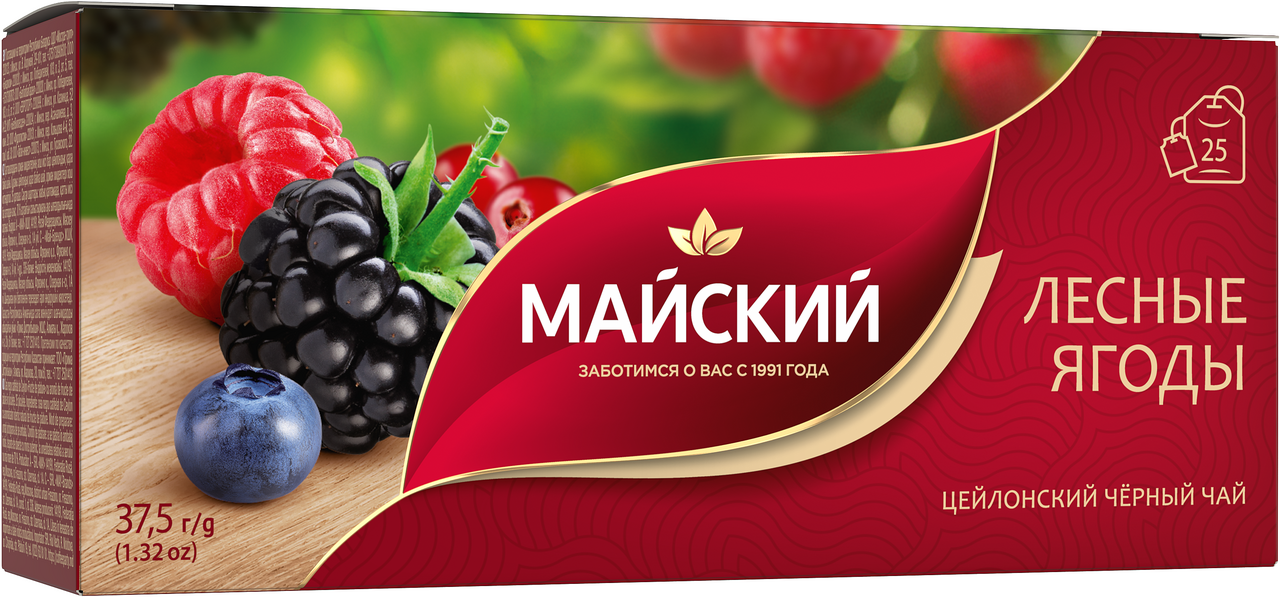 Изображение товара Чай черный Майский Лесные ягоды пакетированный (1.5г x 25шт), 37.5г