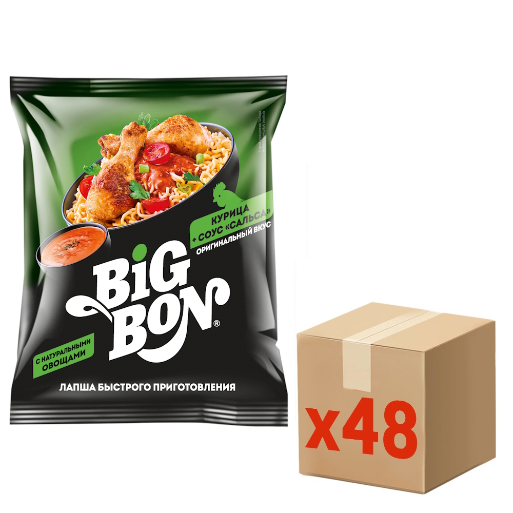 Лапша быстрого приготовления BigBon Курица + соус Сальса, 75г x 48 шт