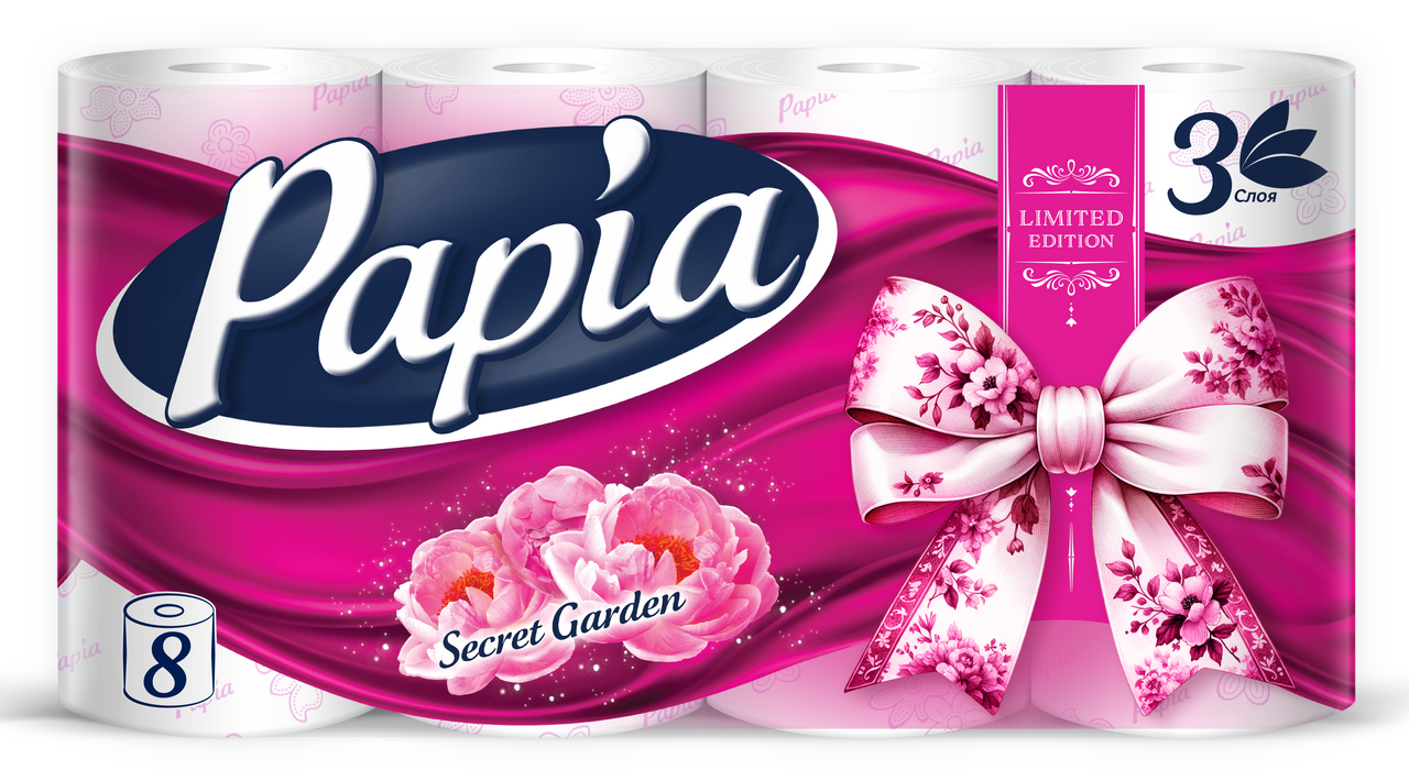 Туалетная бумага Papia Таинственный сад 3-слойная, 8 рулонов