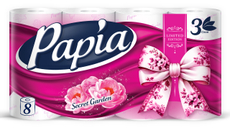Туалетная бумага Papia Таинственный сад 3-слойная, 8 рулонов