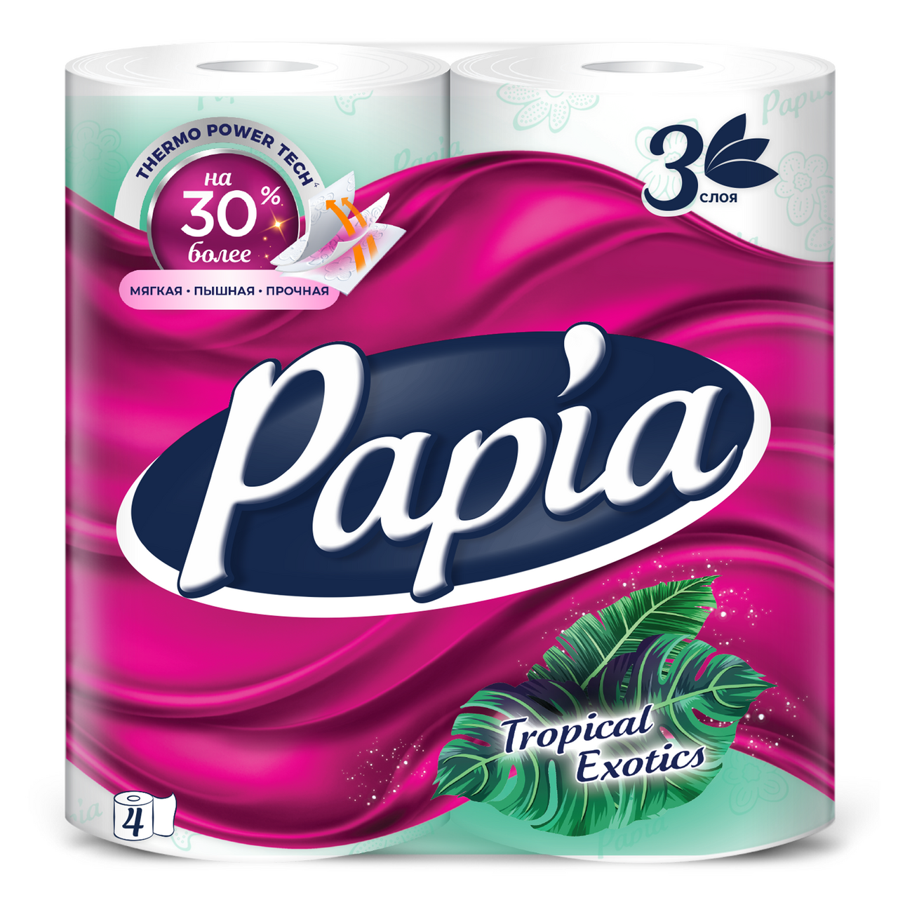 Туалетная бумага Papia Tropical Exotics 3-слойная, 4 рулона
