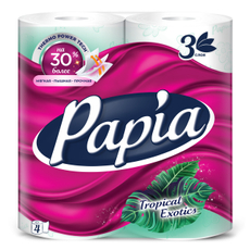 Туалетная бумага Papia Tropical Exotics 3-слойная, 4 рулона