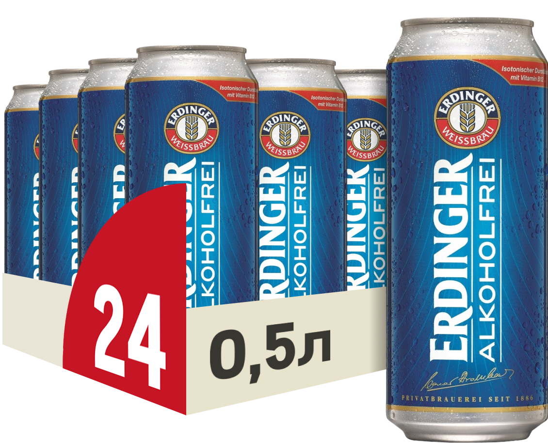 Изображение товара Безалкогольное светлое пшеничное пиво Erdinger, 0.5л, 24 шт