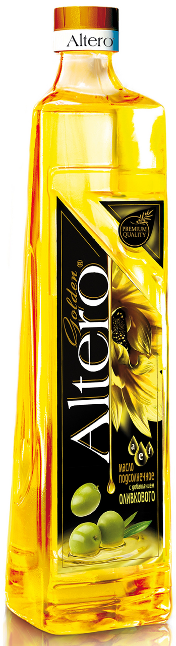 Изображение товара Масло подсолнечное Altero Golden с добавлением оливкового масла рафинированное дезодорированное, 810мл