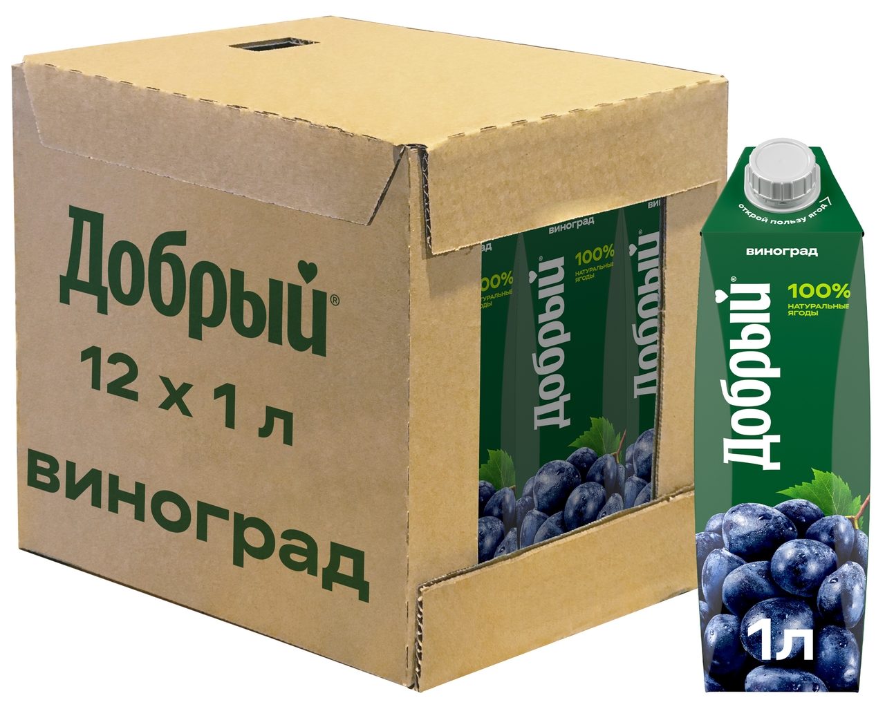 Нектар Добрый виноградный, 1л x 12 шт