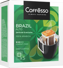 Кофе Coffesso Brazil Alto 5 дрип-пакетов с молотым кофе, 50г
